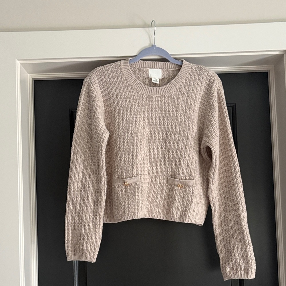 H&M Beige Knit Sweater with Pockets